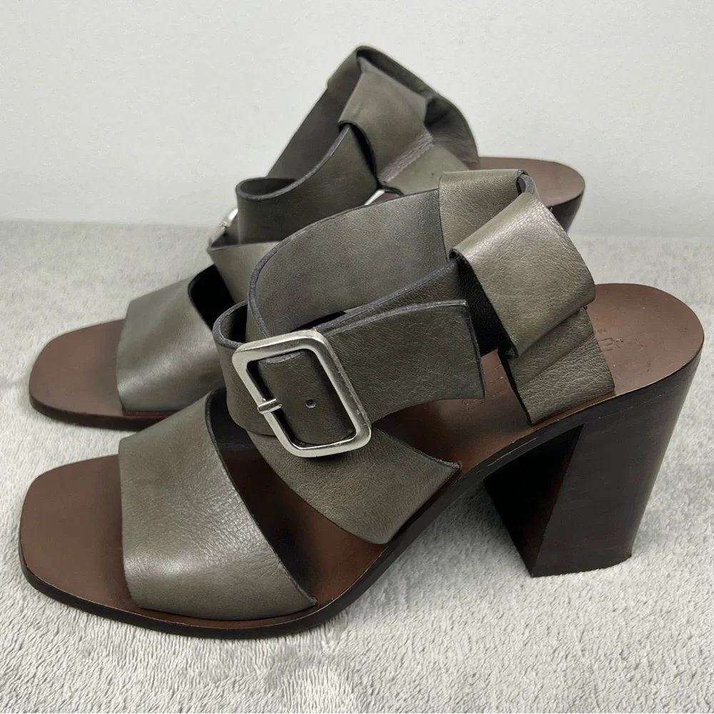 boemos Made in Italy Gray Leather Strappy 4” Block Heel size39. ordrA6